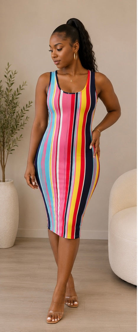 City Chic Striped Midi Dress