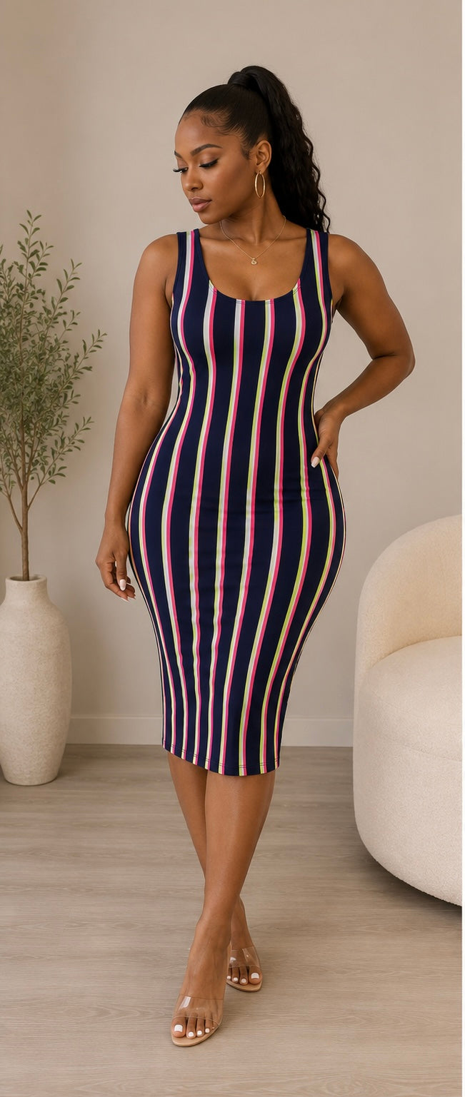 City Chic Striped Midi Dress