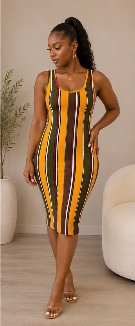 City Chic Striped Midi Dress
