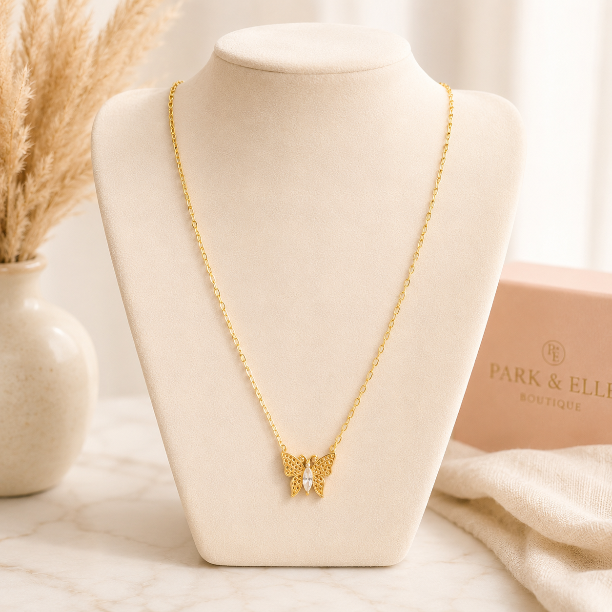 Golden Flutter Butterfly Necklace