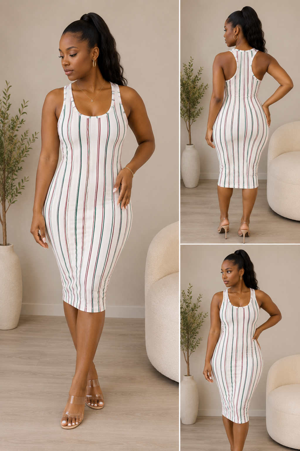 City Chic Striped Midi Dress