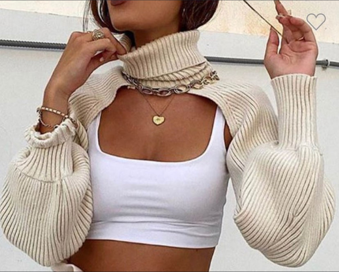 Cream Ribbed Scrug Top