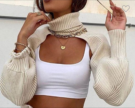 Cream Ribbed Scrug Top