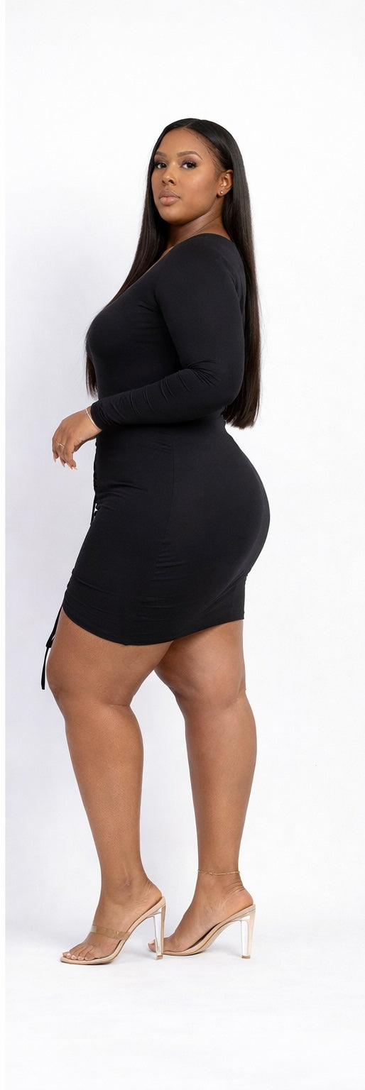 Ruched Drawstring Bodycon Dress