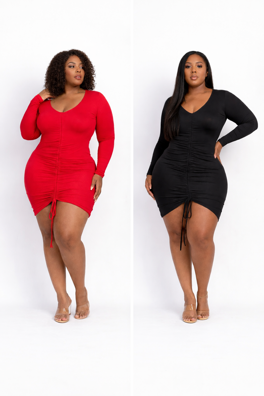 Ruched Drawstring Bodycon Dress