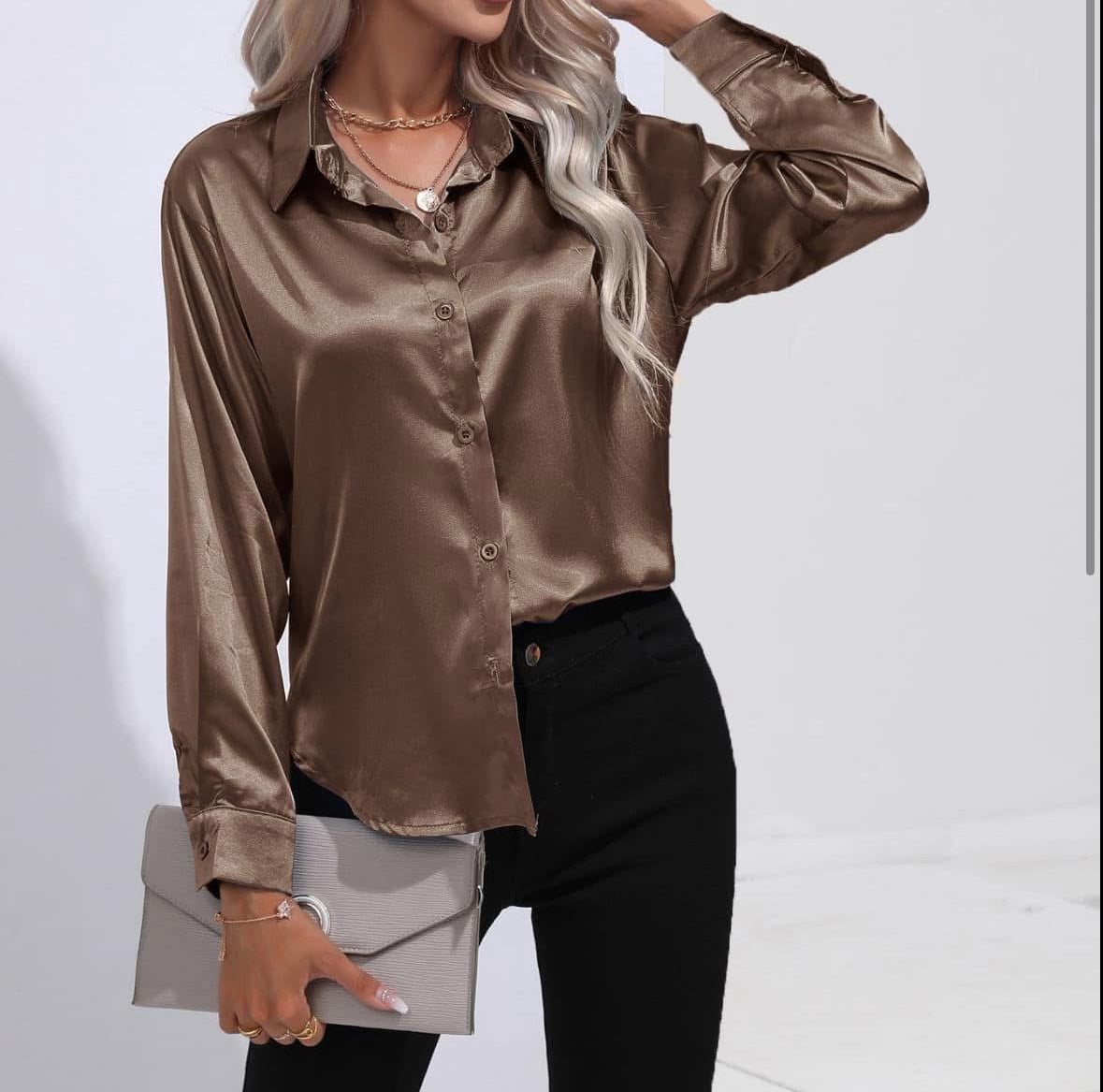 Satin Button-Up Blouse