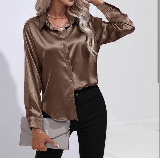 Satin Button-Up Blouse